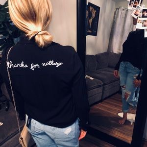 Black button down w delicate red & white details